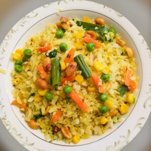 vegetable poha dish in bowl