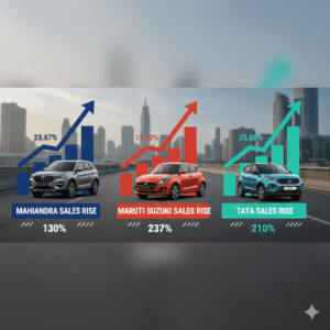 make a paragraph image of mahindra sale rise and maruti suzuki sale rise and tata sale rise image